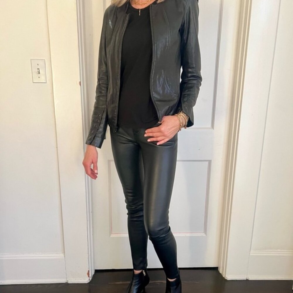 Current Elliot ‘The Ankle Skinny’ black leather skinny pants Size 28